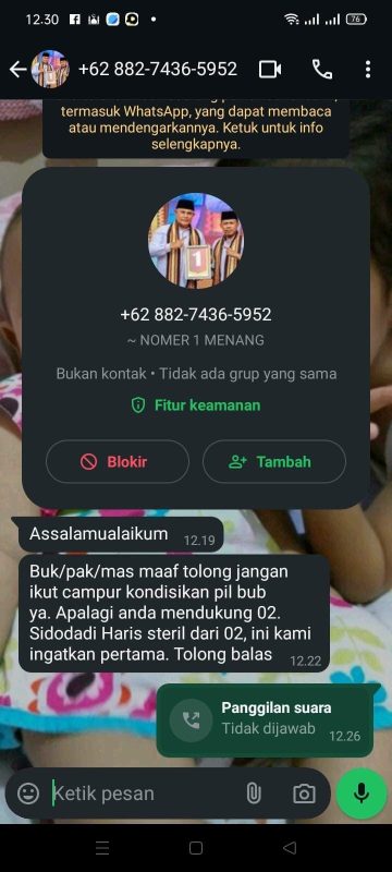 Heboh, Tim 01 Nanang – Antoni Ancam Pendukung 02 Via Whats App